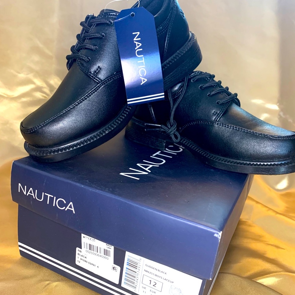 Nautica boys shoes, black leather, size 12(US)